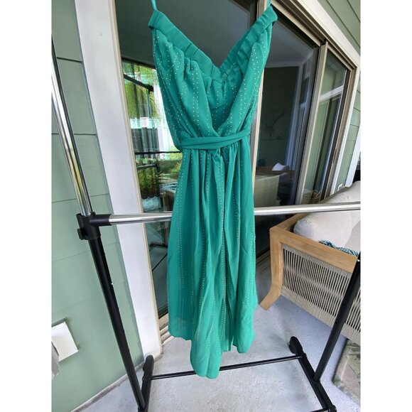 Bebe Midi Dress Vintage Y2K Mesh Green Tiny Gold Studs Strapless Sundress Sz XS - Picture 1 of 6